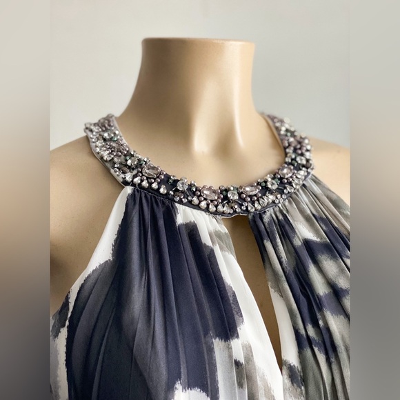 Eliza J Gray Floral Halter Maxi Dress Beaded Empire Formal Gown Event Wedding 2 - Picture 10 of 14